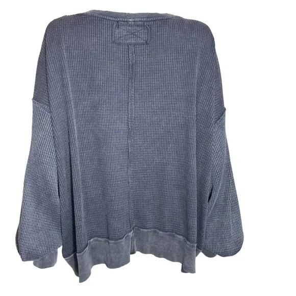 We The Free Buttercup Waffle Knit Pullover Womens S Black Cotton Blend V Neck - Picture 2 of 14